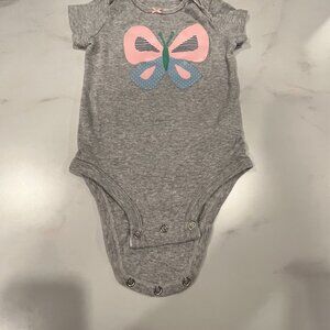 Carter's Bodysuit Baby Girls 6Month Gray Butterfly Design Short Sleeve Lace Neck